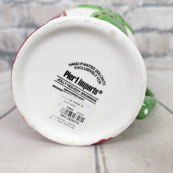 Pier 1 Imports Jolly Holiday Snowman 3D Mug Red Green Handpainted 16oz - Picture 2 of 15